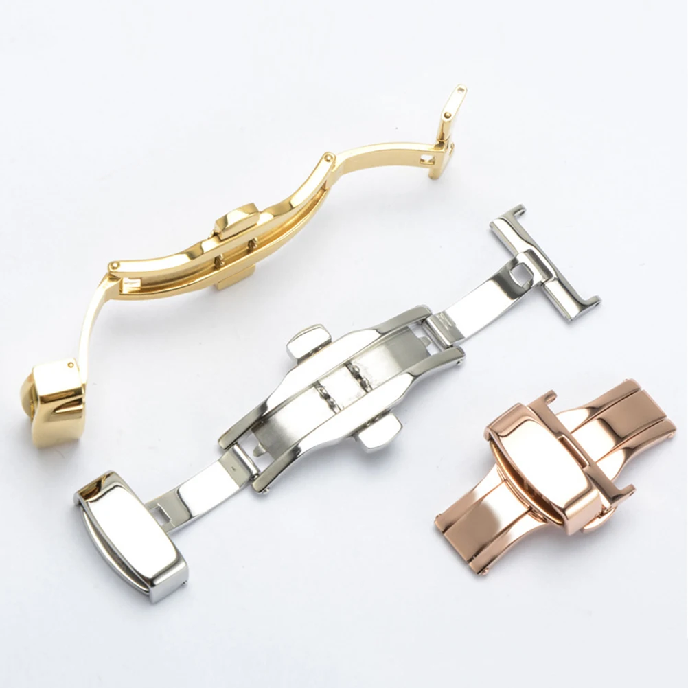 

Belt Butterfly Buckle 18 MM Stainless Steel Double Press Clasp Elastic Non-automatic Watch Accessories High Quality Buckle Strap
