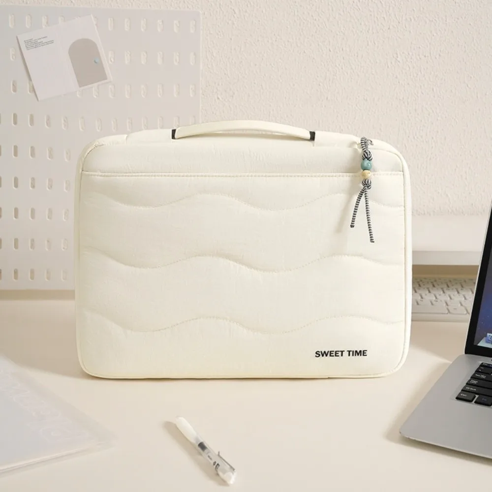 Quilted Laptop Carrying Case Thickened Lining Portable Handle Protective Laptop Bag Shockproof Multi-Compartment