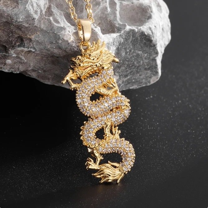 Exquisite Zircon Inlaid Twelve Zodiac Dragon Pendant Necklace Suitable for Women's Lucky Charm Amulet Jewelry image 3