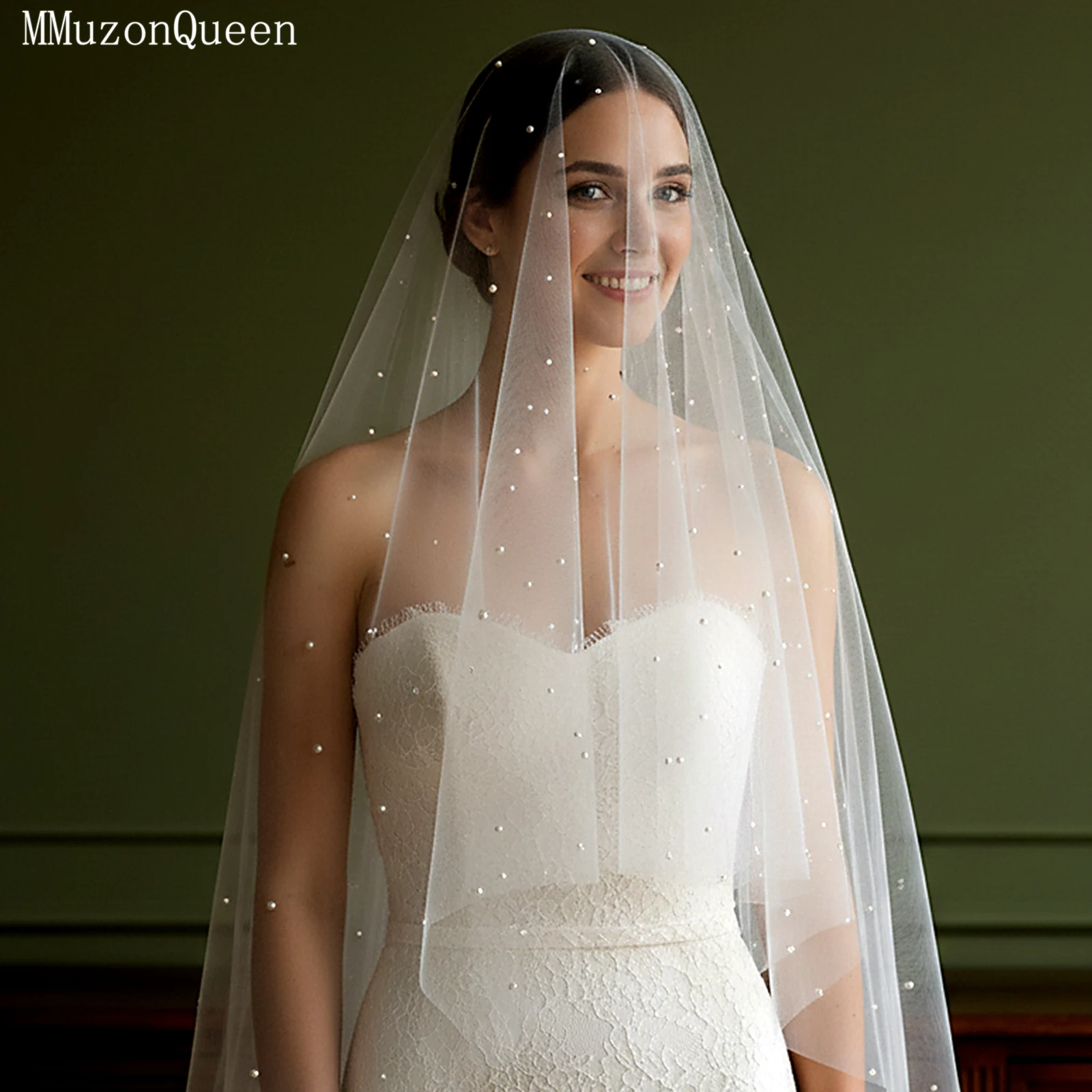 

Свадебная фата TOPQUEEN V114 с жемчугом и бисером, различные размеры, белая/цвета слоновой кости, длинная, для церемоний в соборе