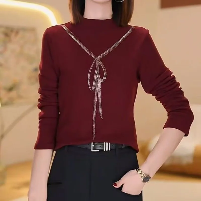 

Новый теплый свитер DeRong с длинными рукавами и ромбовидным бантом, универсальный и простой топ