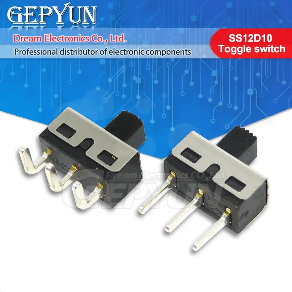 10 pieces of SS12D10 toggle switch 3Pins straight foot/bent foot 1P2T handle height 5mm pitch 4.7mm 3A 250V SS12D10 power switch