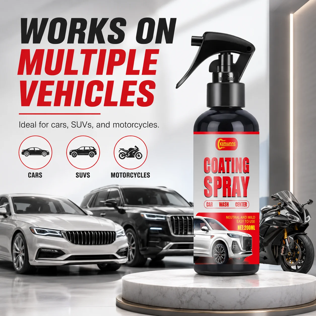 Car specific three in one nano coating spray - high-quality scratch resistant formula, high-definition bright surface effect, su