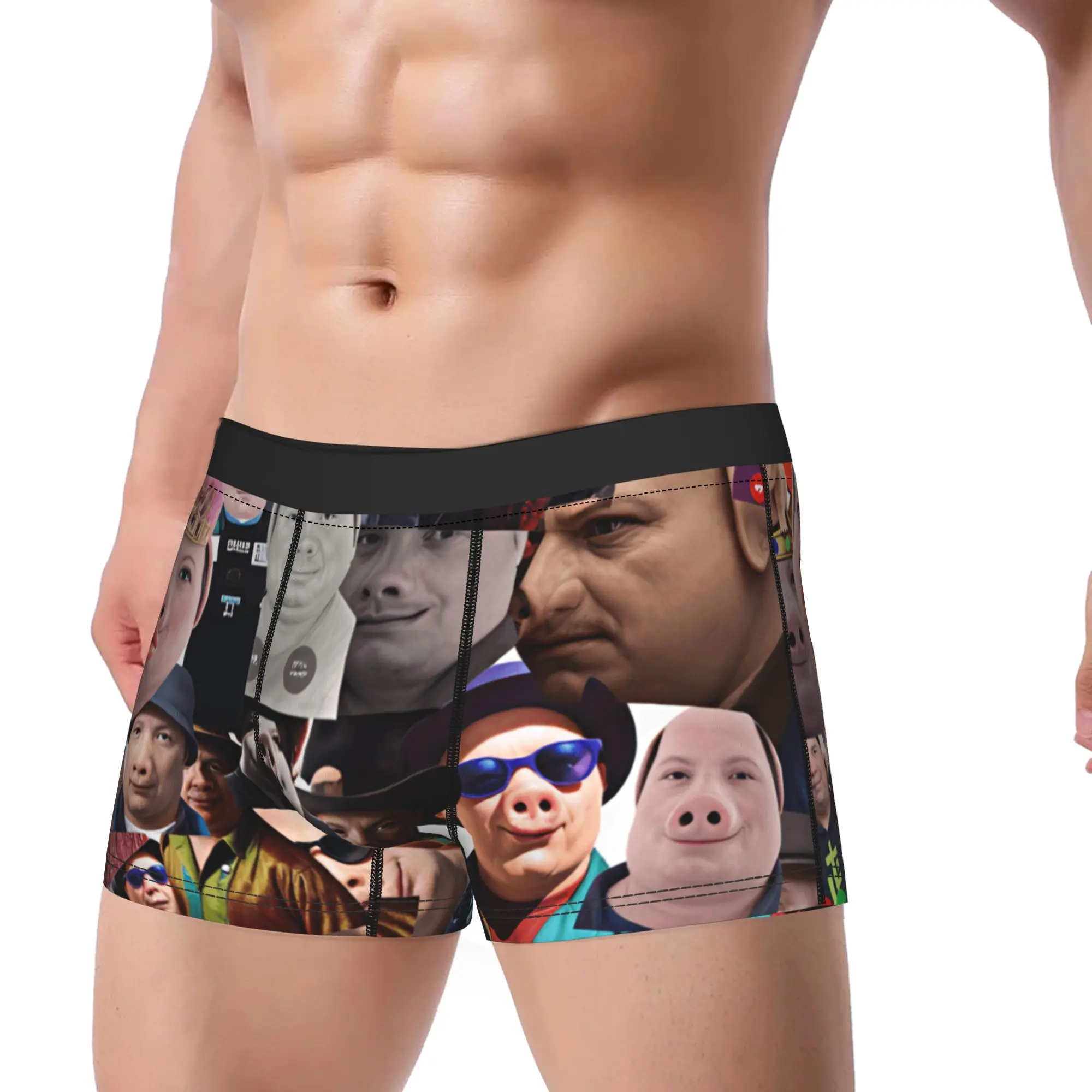 John Pork Viral Meme Photo Collage Underwear  Men Boxer Brief Novelty Trunk High Quality Pattern Oversize Panties