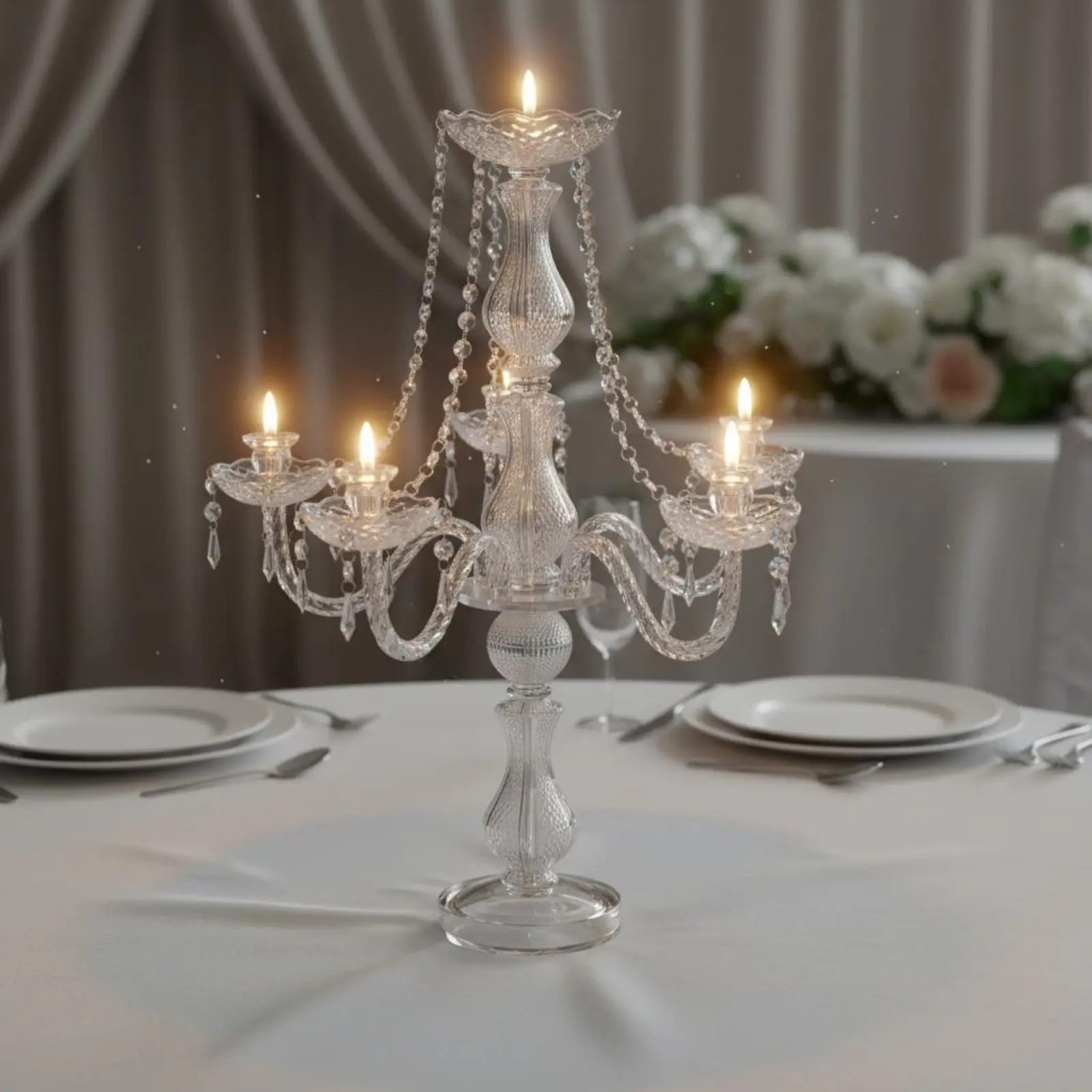 Crystal Candelabra Sparkling Wedding Candelabra Crystal Candle Holder Transparent Taper Candle Stand Sturdy for Weddings view 3