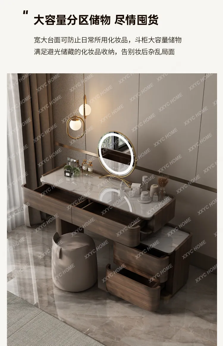 Natural Brown Vanity Desk Drawers European Led Storage Lounges Dressing Table Bedroom Fluted  Bedroom Furniture