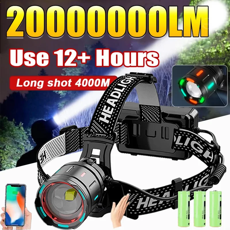 

2000000LM Powerful Headlamp 800W Led Sensor Head Flashlight Long Range Headlight 18650 Rechargeable Head Lantern Fishing Camping