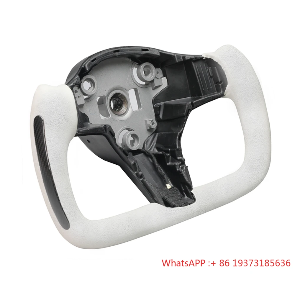 أحدث عجلة قيادة من جلد الكانتارا من VJOY CAR مع سلك نحاسي للتدفئة مغطى بالتساوي مناسب لطراز تسلا 3/Y #1