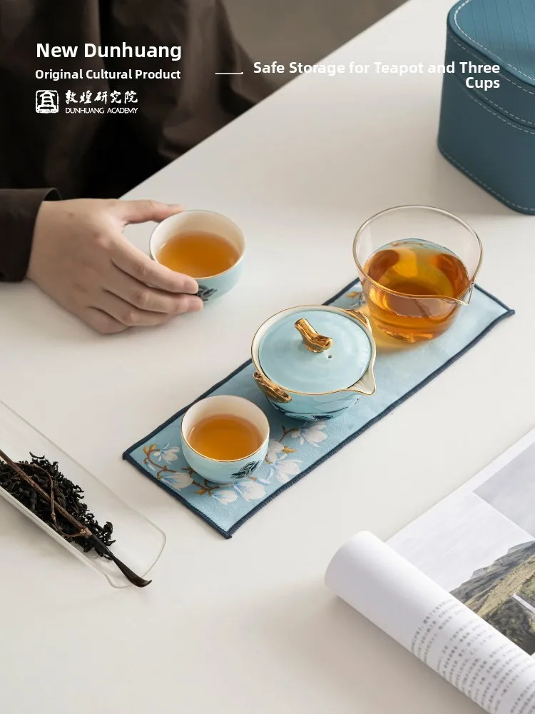 Portable Travel Tea Set Dunhuang Institute Quick Guest Cup Ensemble Outdoor High End New Model One Pot Two Cups Ceramic Material