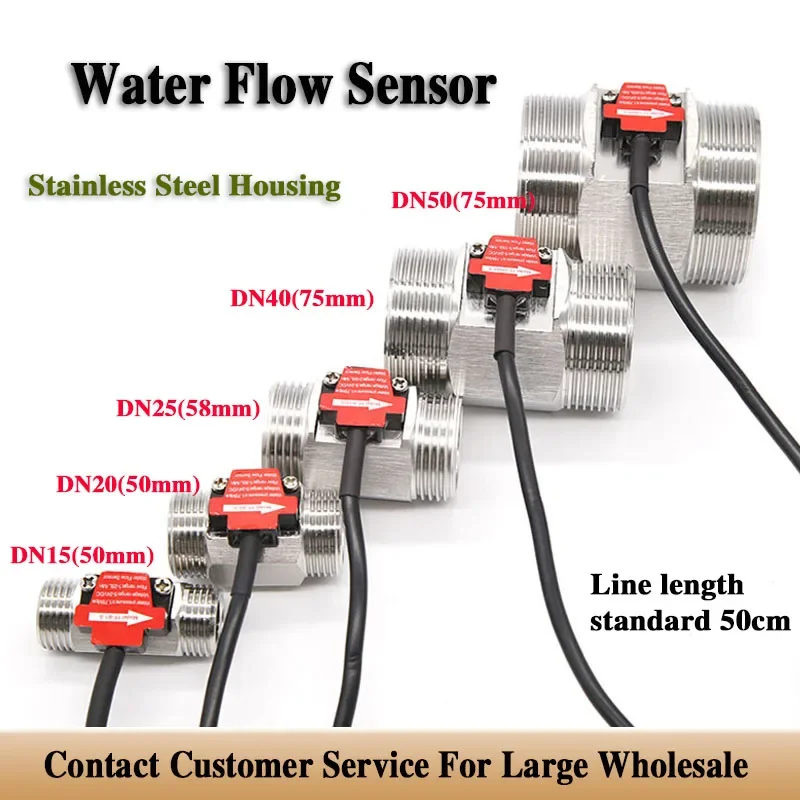 

S304 Stainless Steel Water Flow Sensor High Precision Rate Detection 4/6 Minutes 1/1.5/2 Inches Housing for Plumbing