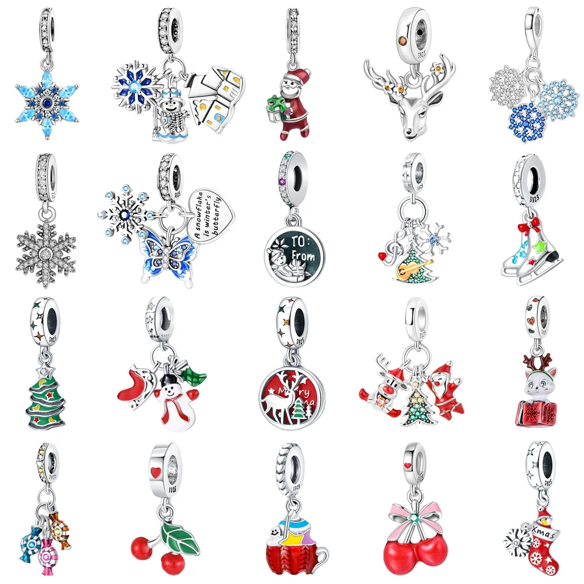 

Original 925 Sterling Silver Christmas Gift Snowflake Snowman Moose Beads Charms for Pandora Bracelet DIY Women Jewellery