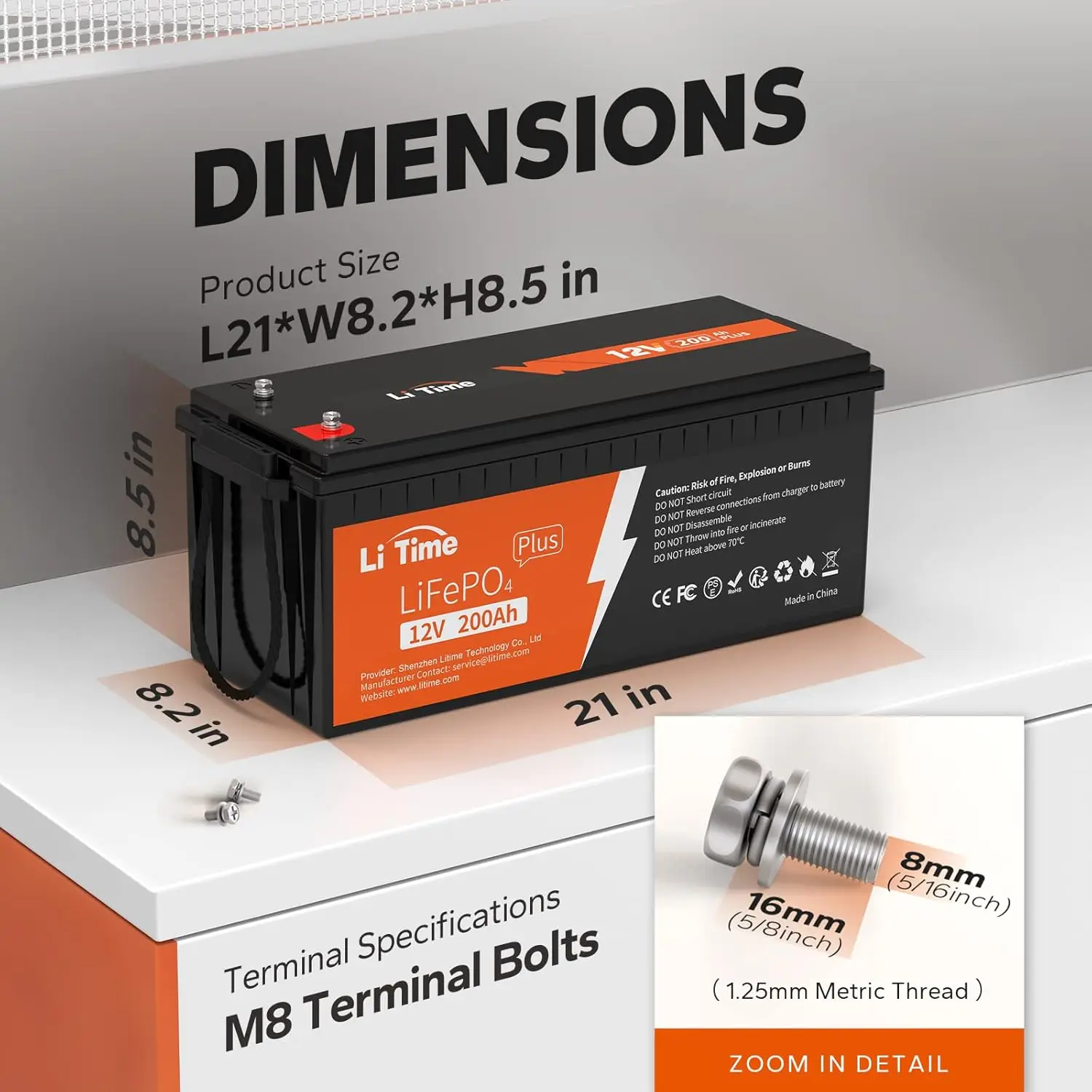 12V 200Ah Plus Lithium LiFePO4 Battery Built-in 200A BMS 4000+ Deep Cycles Max 2560W Power Output FCC&UL Certificates