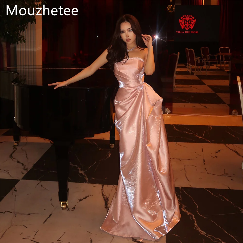 

Mouzhetee Elegant Mermaid Shiny Pink Dresses Formal Party Gowns for Women Simple Pleat Prom Gown Customize 2026