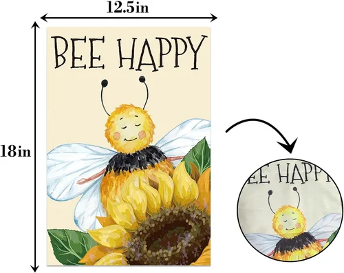 Sunflower Bee Happy Garden Flag,Welcome Spring Summer Positive Garden Yard House 313048511576 AAV hhz