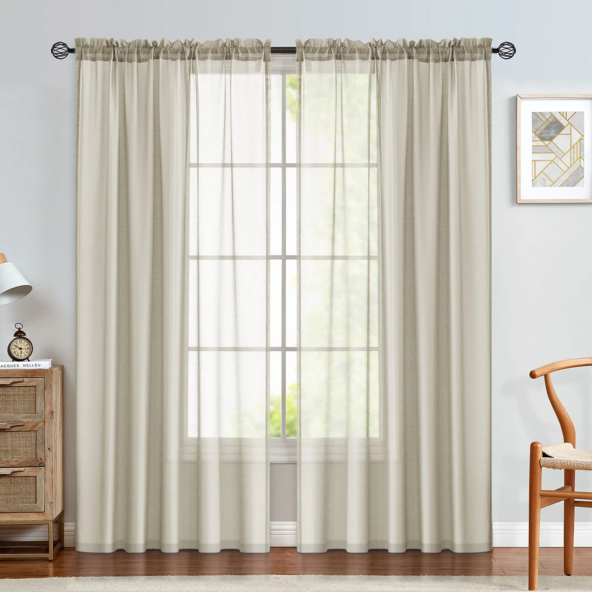 

JINCHAN 1 Panel Sheer Curtains Rod Pocket Window Treatment Curtain for Living Room Voile Drapes Beige Sheer Curtains