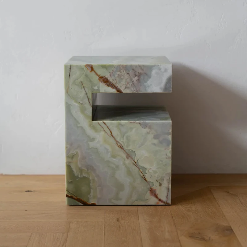 

#Dream Home Modern Green Onyx Side Table Square Top C Frame Base Elegant Living Room Furniture