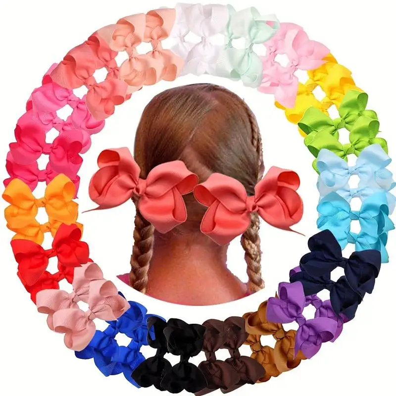 

2PCS/Lot 4Inches Solid Colors Hair Bows With Clips For Girls Gift Boutique Ribbon Bows DIY Hair Decor Kids Hair Accessories