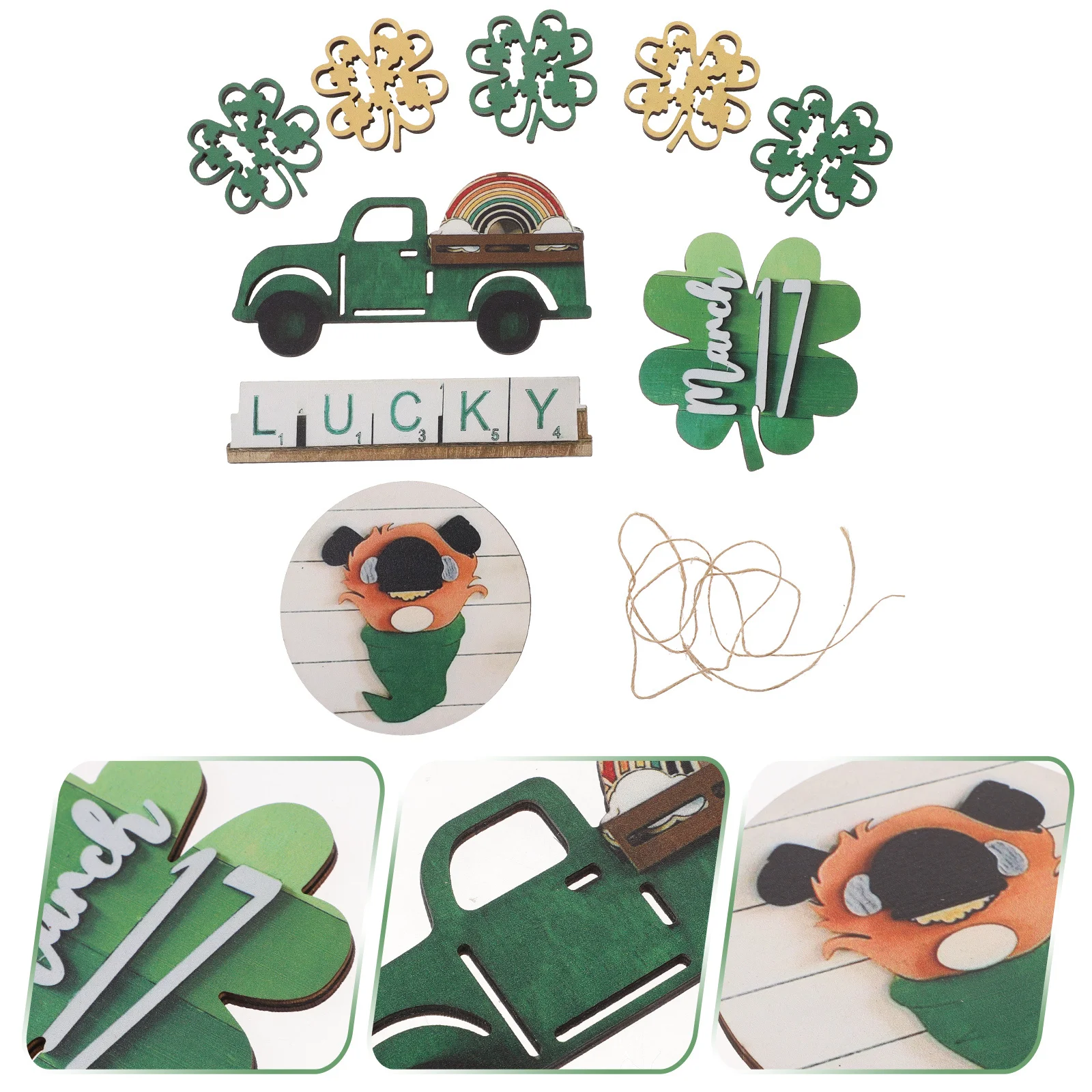 

5Pcs St Patricks Day Wooden Tray Decor Bright Tiered Wood Signs Festival Party Tabletop Centerpieces St Patricks Day Decor
