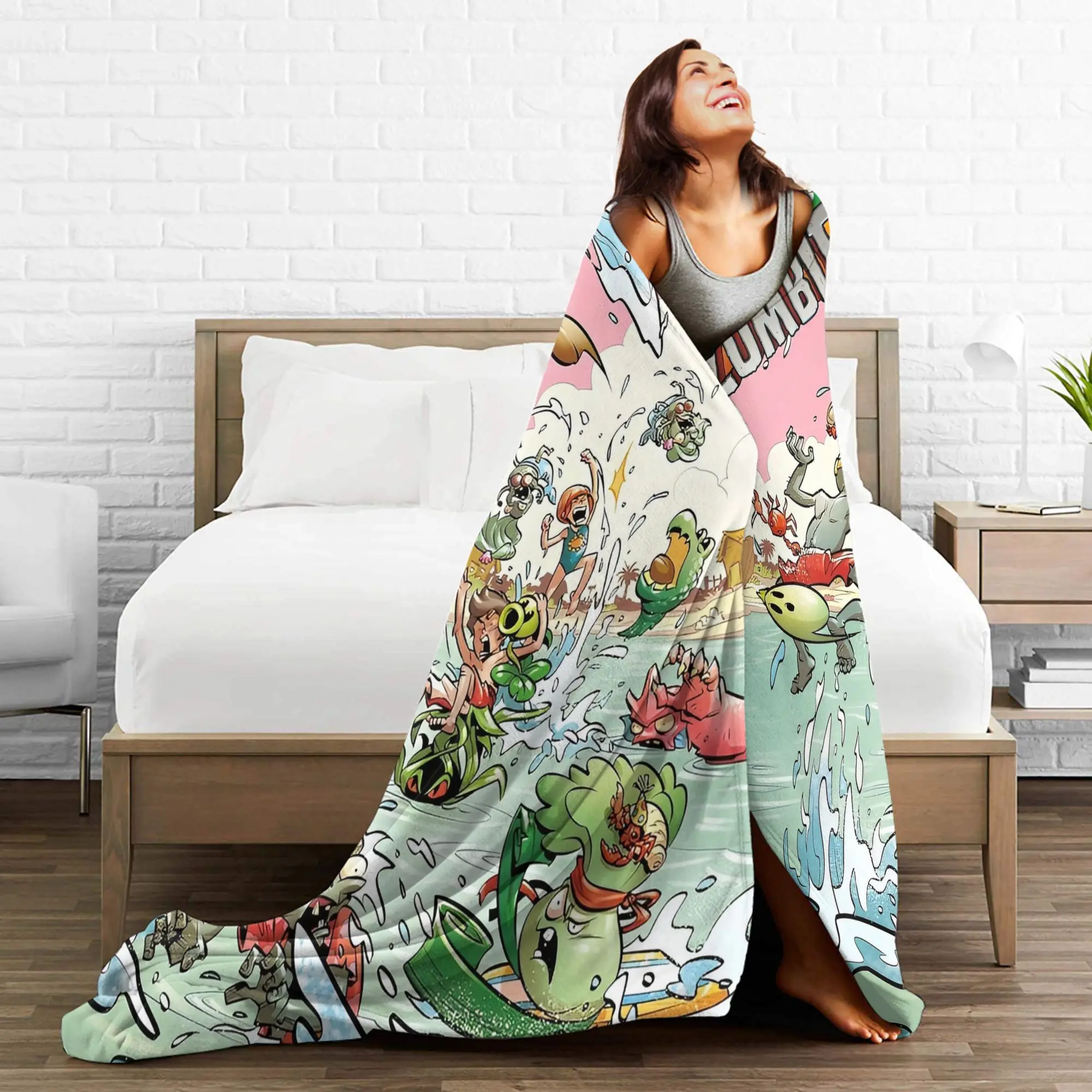 لعبة P-Plants-vs-Zombie بطانية ناعمة دافئة السفر أفخم الفراش يلقي غرفة المعيشة مريحة الفانيلا المفرش أريكة غطاء سرير #4