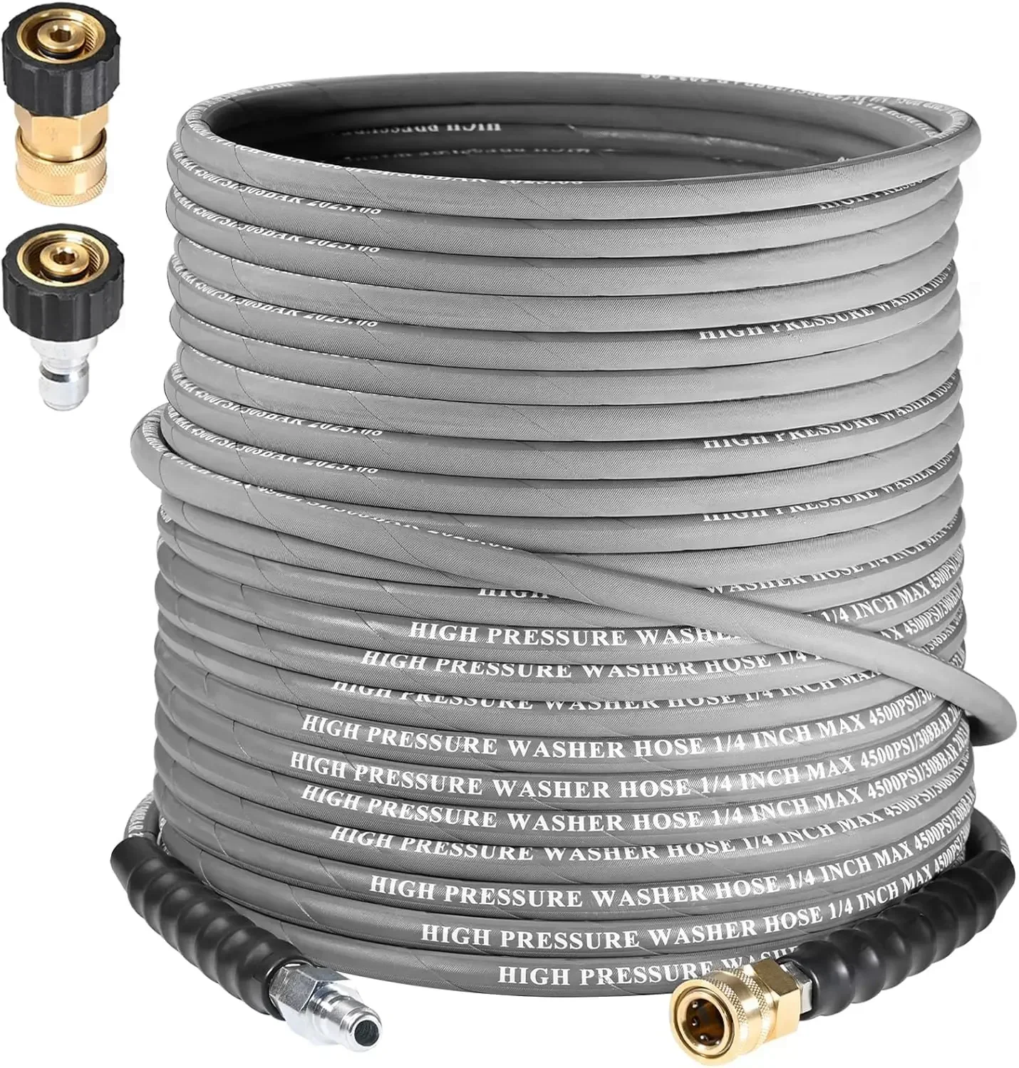 Washer Hose 100 FT 4500 PSI, Steel Braided Layer & NonMarking Rubber for Hot/Cold Water High Power Washer Replacement With 3/8 I