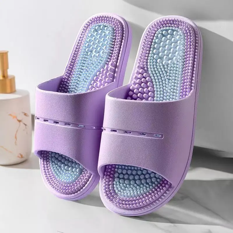 2024 Summer New Woman\'s One Word Flat Sole Massage Slippers Soft Sole Non Slip Home Slipper Bathroom Slipper Outdoor Slipper