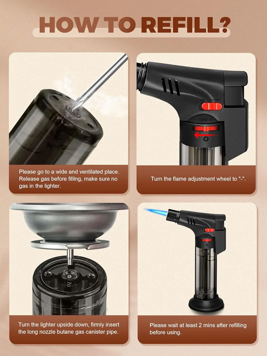 Paquete de 5 encendedor de antorcha de llama de chorro alto, diseño de cuerpo transparente, Gas butano, recargable, herramienta de encendido de llama de chorro de butano ajustable