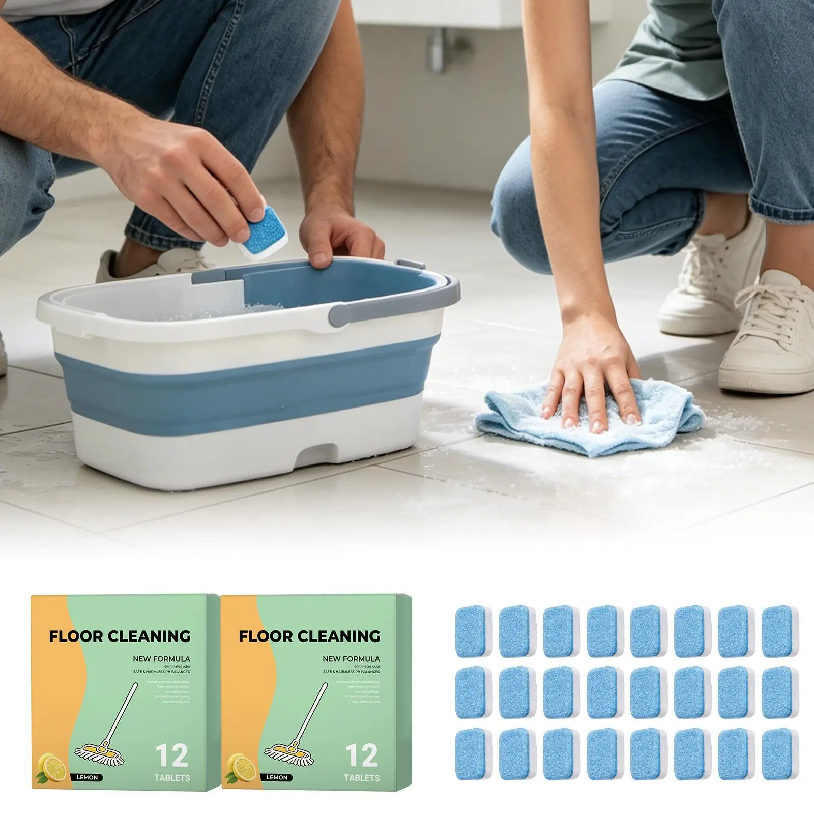 

Floor Cleaner Tablets Fresh Scent Dissolvable Mop Tablets For Daily Weekly Tough Stains Food Spills Urine Odor Water Spots Soap