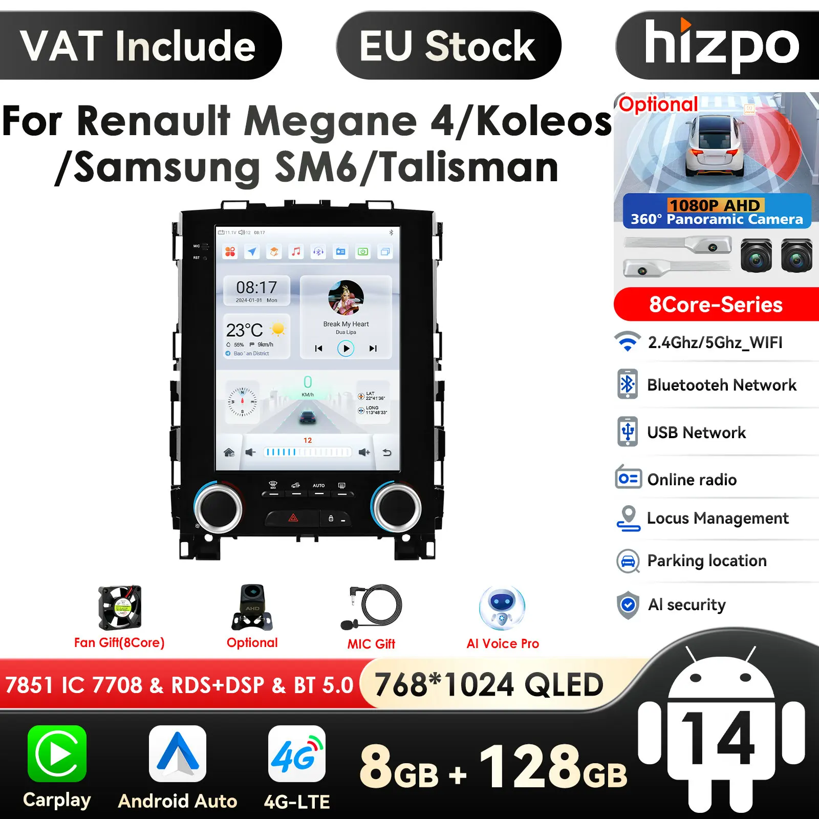 9.7 ''Carplay 2 Din Android 14 per Renault Koleos Megane 4 Samsung SM6 Talisman 2017-2019 Autoradio Video multimediale