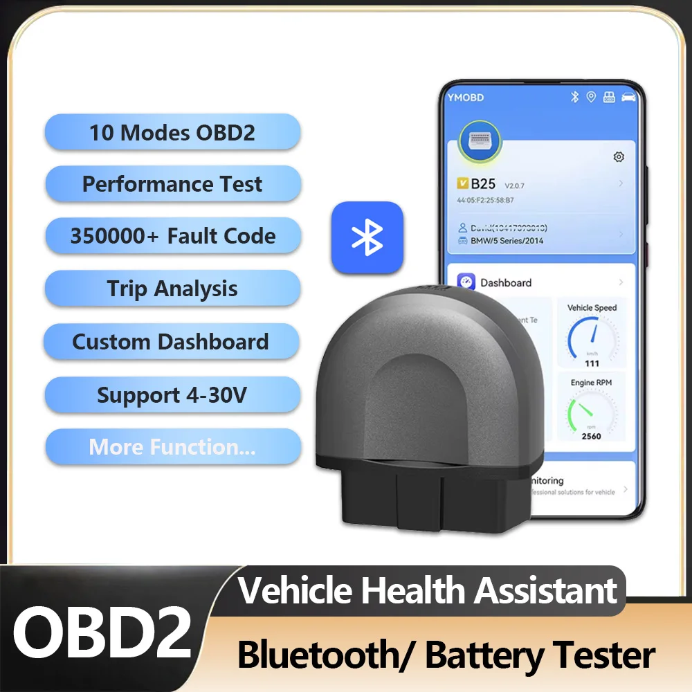 OBD2 Bluetooth Car Scanner YM1140 Performance Test & Battery Test Full Diagnostic Tool Trip Analysis Vehicle Health Assistance