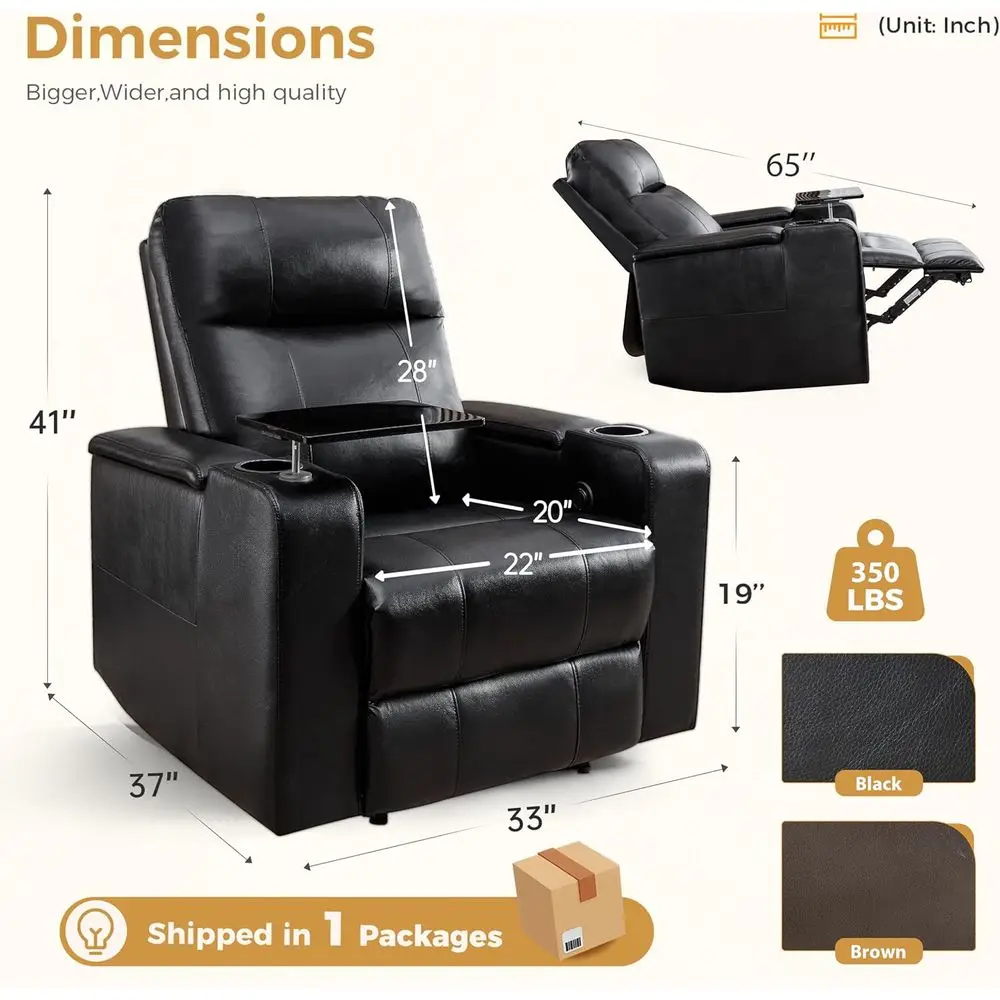 Black Power Recliner Chair Electric Home Theater Seating Sot Leather Movie Chair or Living Room Overstued Single Reclining Soa w
