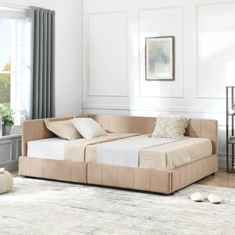 Modern Full-Size Storage Upholstered Tufted Bed Frame Sofa Bed Frame with Comfortable Backrest and Armrests