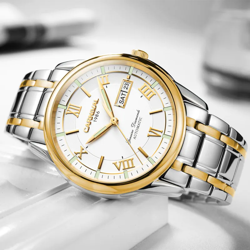 

Carnival Automatic Watch for Men Military Luxury Brand Waterproof Mechanical Wristwatches Reloj Hombre Luminous Clock GMT 2025