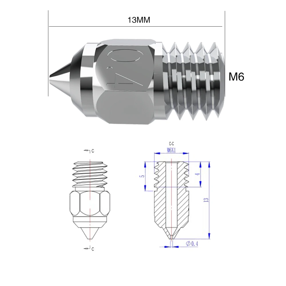 Sáng Tạo 3D Các Bộ Phận Máy In CR-6 SE Mạ Copper Vòi Phun 0.4/0.6/0.8Mm Cho CR-6 SE CR-10 Ender 3/5 Hotend Đùn Khối