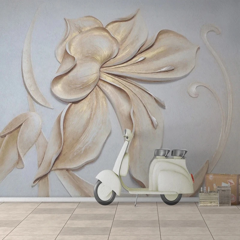 

Custom 3D Wall Mural European Style 3D Relief Flower Photo Wallpaper Living Room Background Wall Decorative Painting Backdrop