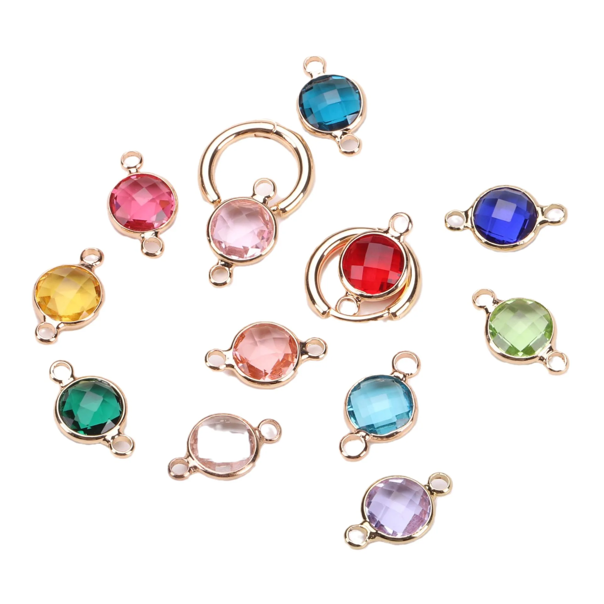 Fashion Artificial crystal Connectors Round Colorful Copper Metal Charms DIY Making Necklace Bracelets Jewelry Findings 50PCs