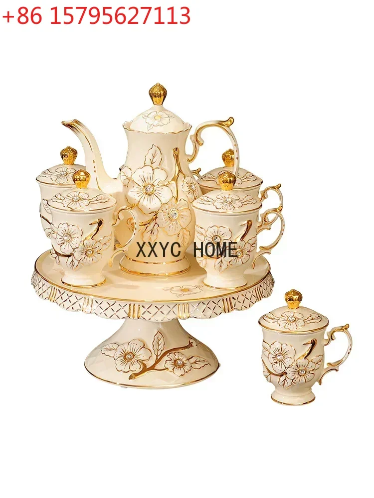

Living Room Water Cup Tea Set Household European Ceramic Water Set Cup Set Luxury with Tray