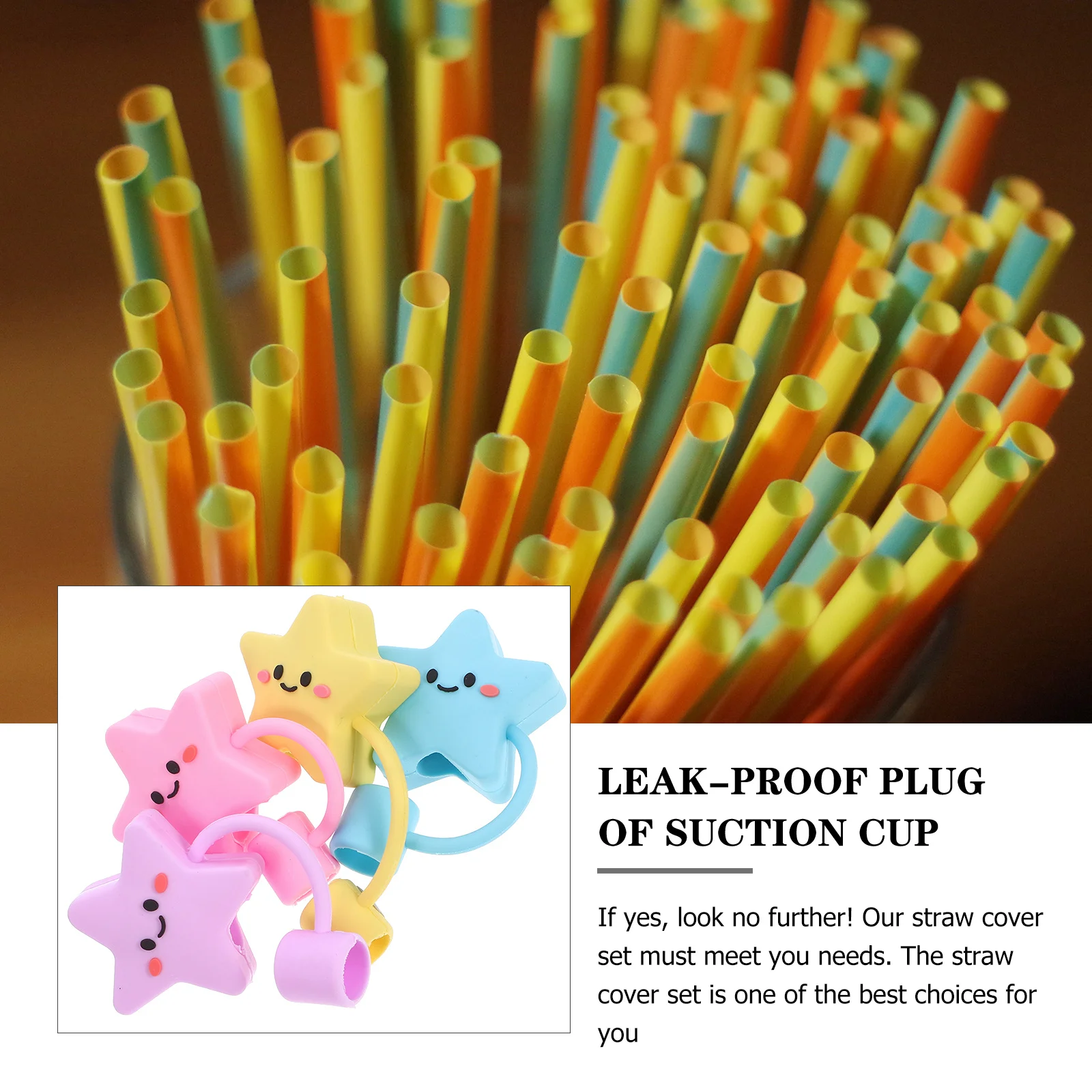 

4Pcs Straw Tips Protector Silicone Reusable Cover Caps Star-Shaped Lightweight Washable Straw Topper Collection