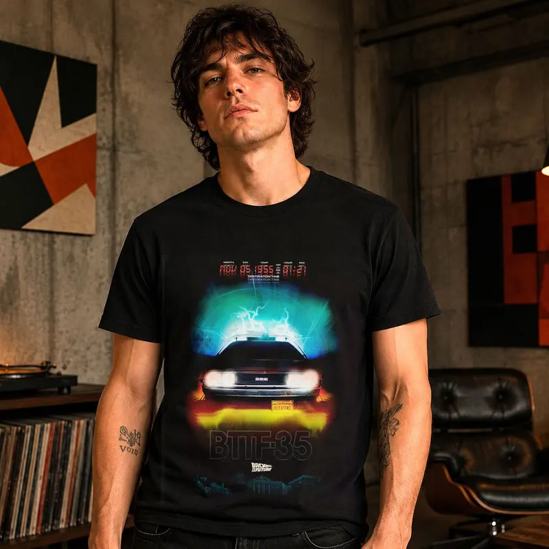Back to the Future Delorean Clocktower Framed Graphic T Shirts Hill Valley 8MPH Short sleeve Unisex Tee 80s Sci Fi Film Gift