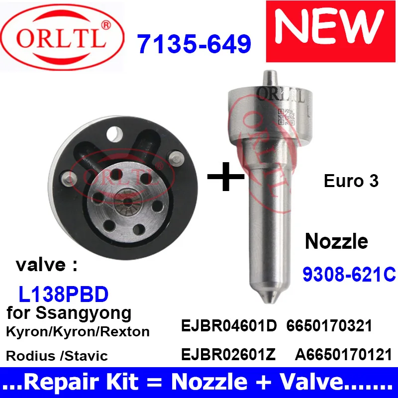 NOZZLE L138PBD L138PRD VALVE 9308-621C REPAIR KITS 7135-649 FOR INJECTOR EJBR04601D EJBR02601Z A6650170121 SSANG YONG