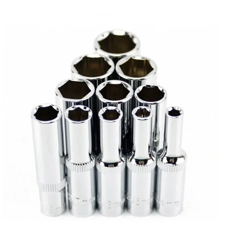 11pcs Metric Long Chrome Socket Set 1/4-Inch Drive 6-Point Deep Socket From 4 Mm To 14 Mm Professional Grade