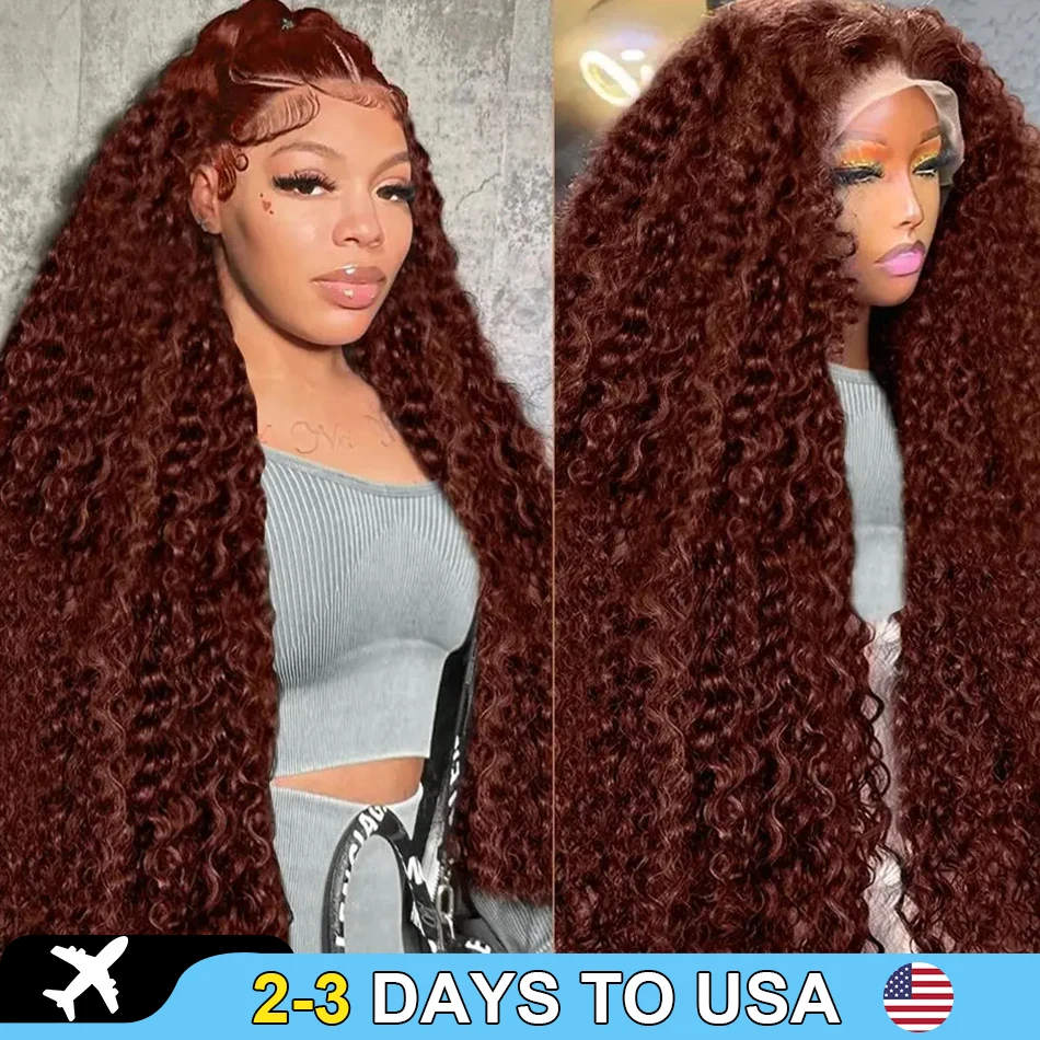 Reddish Brown 13x4 Deep Curly Lace Front Wig Copper Red 13x6 HD Lace Frontal Human Hair Wigs Fall Color Deep Wave Lace Wigs