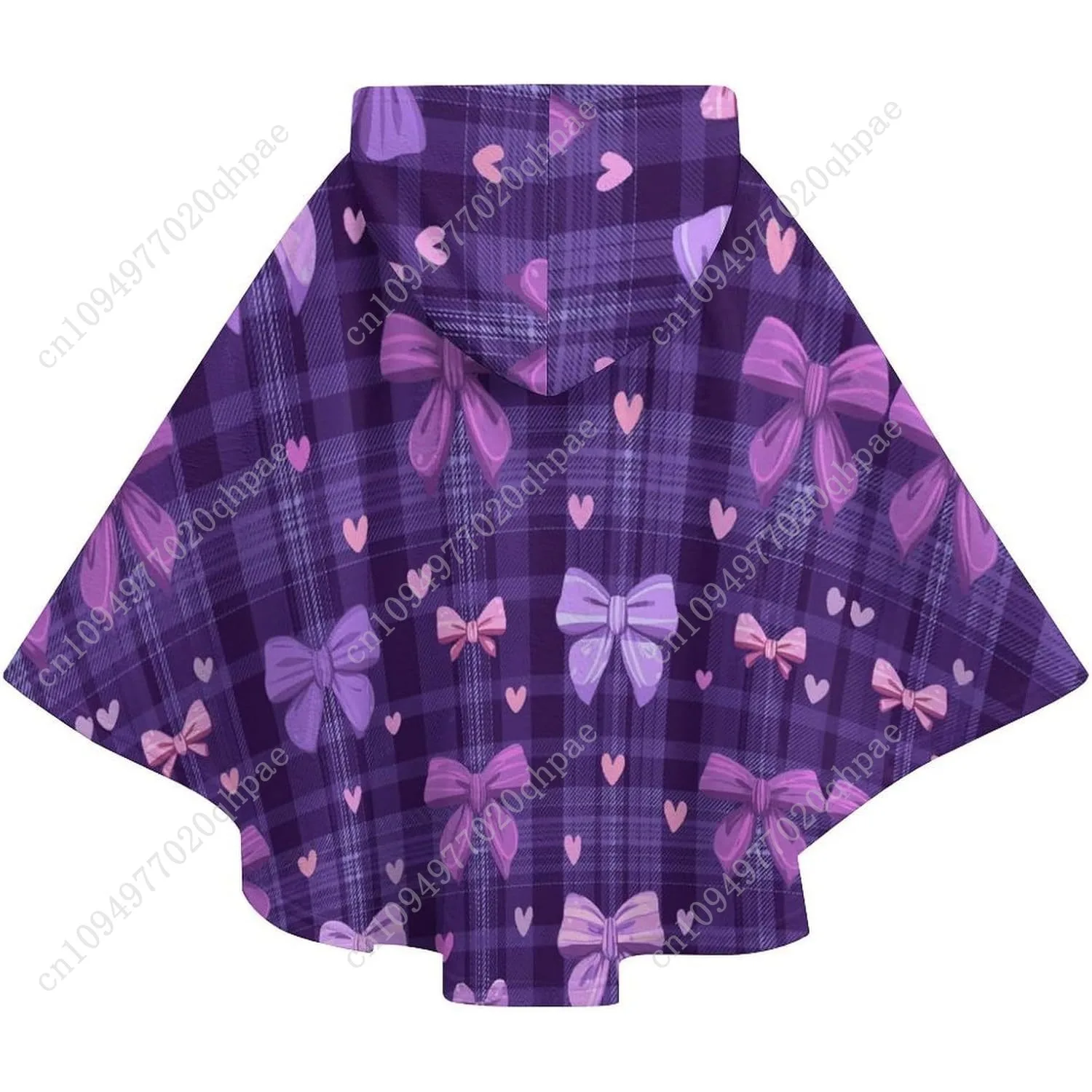 Comodo maglione coperta in flanella, felpa con cappuccio oversize scozzese con fiocchi viola con tasche per bambini e adolescenti