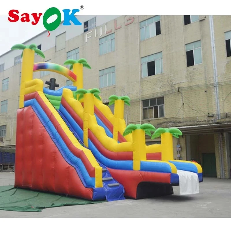 Inflatable Water Slide PVC Inflatable Bouncer Slide with Climbing Step Bouncy Castle with Blower for Kids (8x4x8m/26x13x26ft)