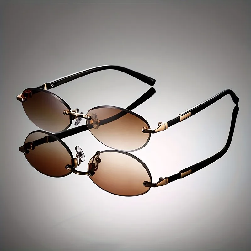 

Новые модные овальные безрамные линзы в маленькой оправе с обрезанными краями, модные мужские и женские очки