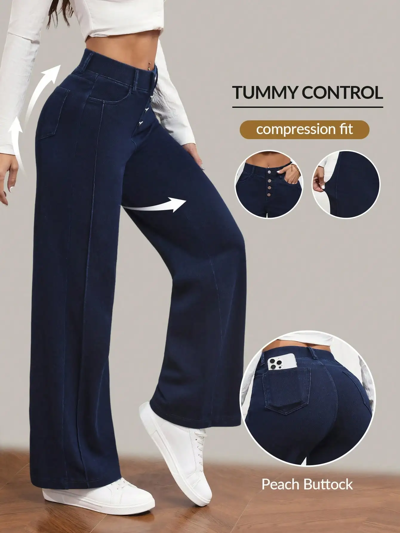 

Женские джинсы с высокой талией, широкими штанинами, утягивающие живот и с эффектом компрессии, на пуговицах, с эффектом подтяжки ягодиц