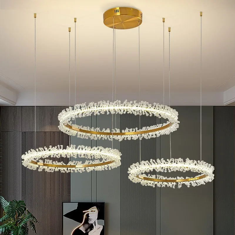 Nordische Luxus-Kristall-Pendelleuchte für Wohnzimmer, Postmoderne Minimalistische Restaurant-Beleuchtung, Kreative Schlafzimmer-Kunst-Ringlampe