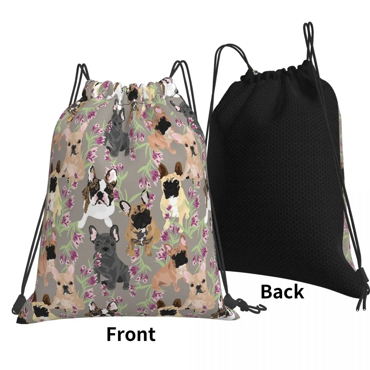 Frenchie Floral Backpacks Multi-function Drawstring Bags Sundries Bag Book Bags for Travel Students
