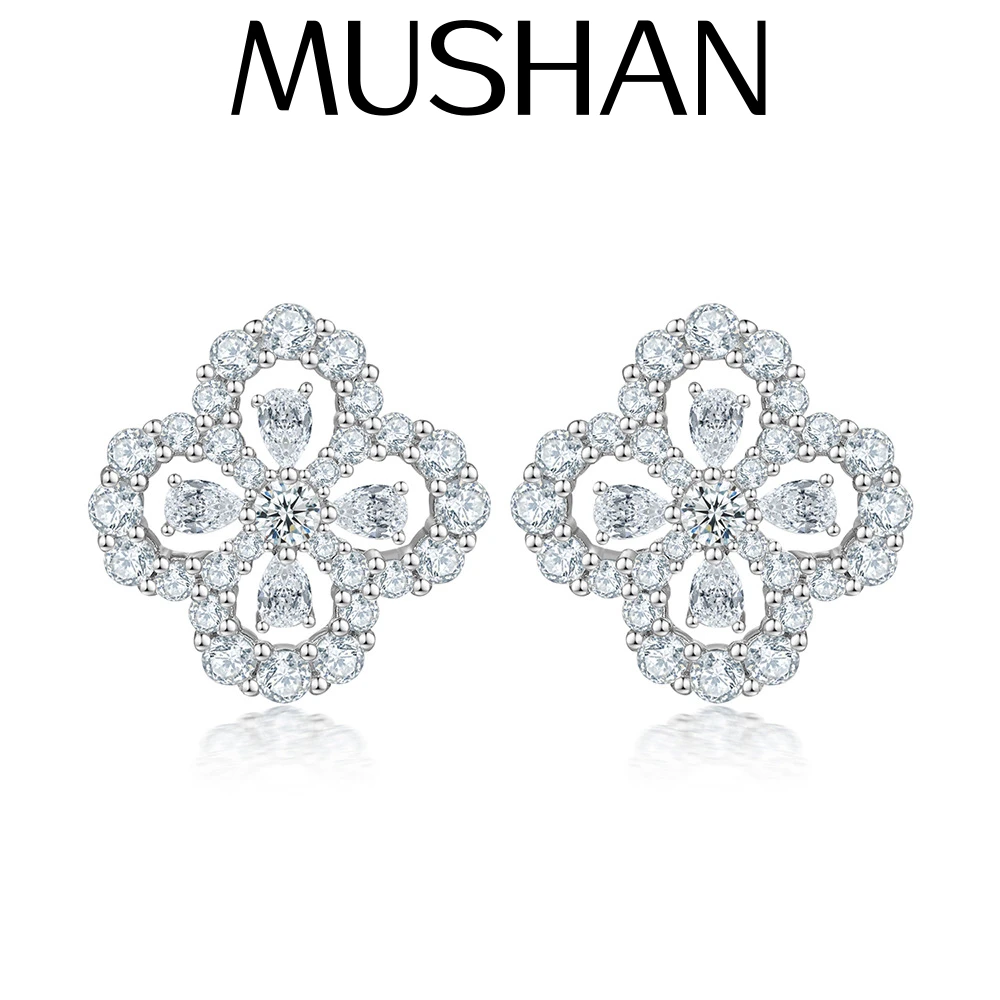 

MuShan Brand Jewelry 925 Sterling Silver Earrings Zircon 7A Grade Stud Date Night for Girls Rhodium Plated Fine Jewelry Earring