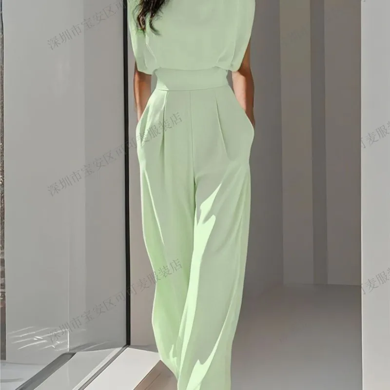 Combinaison à la mode pour femmes, couleur unie, tempérament, taille cintrée, col rond, taille haute, sans manches, nouvelle collection été