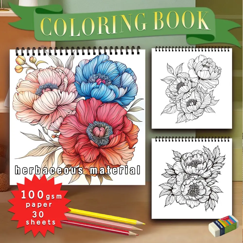 30 Sheets Adult Spiral Colouring Book, 8.3x 8.3 inch 100gsm Thick Paper, Perfect for Back to School Gifts, Christmas Gifts